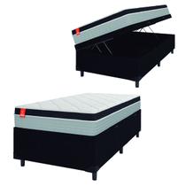 Cama Box Baú Solteiro Colchão Molas Ensacadas Real 88x188x68cm Preto / Cinza - Suporta até 130kg por Pessoa Cama Box Baú Solteiro Colchão Molas Ensacadas Real 88x188x68cm Preto / Cinza - Suporta até 130kg por Pessoa