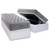 Cama Box Baú Solteiro: Colchão Molas MasterPocket Ensacadas Anjos Soft Dream + Base CRC Courano Branco(88x188)