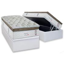 Cama Box Baú Solteiro: Colchão Molas MasterPocket Ensacadas Herval Imperatore Eco Bamboo + Base CRC Linhão White (88x188)