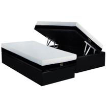 Cama Box Baú Solteiro: Colchão Molas MasterPocket Ensacadas Luckspuma Gold Line Elastic Zipper + Base CRC Suede Black (88x188)