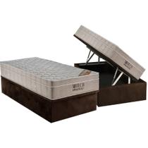 Cama Box Baú Solteiro: Colchão Molas MasterPocket Ensacadas Ortobom Conjunto Box Baú - Ortobom Fort Airtech Spring + Box Baú Nobuck Café (88x188)