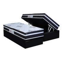 Cama Box Baú Solteiro: Colchão Molas MasterPocket Ensacadas Paropas Basic Black + Base CRC Suede Black (88x188)