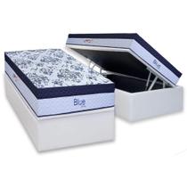 Cama Box Baú Solteiro: Colchão Molas MasterPocket Ensacadas Paropas Blue + Base CRC Linhão White (88x188)