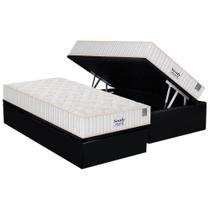 Cama Box Baú Solteiro: Colchão Molas MasterPocket Ensacadas Plumatex Miami + Base CRC Suede Black(88x188)