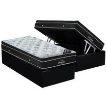 Cama Box Baú Solteiro: Colchão Molas Ortobom Nanolastic Exclusive + Base CRC Suede Black(88x188)