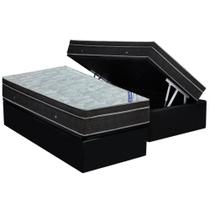 Cama Box Baú Solteiro: Colchão Molas Ortobom Nanolastic Light + Base CRC Courano Black(88x188)