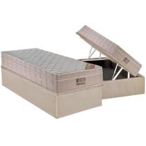 Cama Box Baú Solteiro: Colchão Molas Ortobom SuperPocket Fort Airtech Spring + Base CRC Suede Clean(88x188)