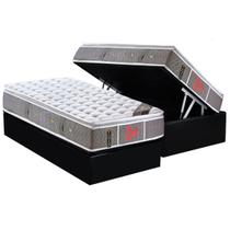 Cama Box Baú Solteiro: Colchão Molas Pocket Ensacadas Castor Light Stress Oxygen New One Face + Base CRC Courano Black(88x188)