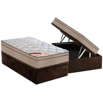 Cama Box Baú Solteiro: Colchão Molas Pocket Ensacadas Castor Revolution Híbrido + Base CRC Suede Brown (88x188)