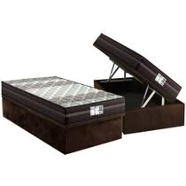 Cama Box Baú Solteiro: Colchão Molas Probel Prolastic ProDormir Palace + Base CRC Suede Brown(88x188)
