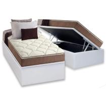 Cama Box Baú Solteiro: Colchão Ortopédico Anjos D28 / AG65 Star Pillow Top + Base CRC Courano White(88x188)