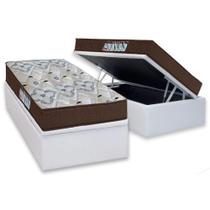 Cama Box Baú Solteiro: Colchão Ortopédico Ortobom D45 / EP ISO 150 Mega Firme + Base CRC Courano White(88x188)