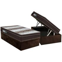 Cama Box Baú Solteiro: Colchão Ortopédico Ortobom Light + Base CRC Suede Brown(88x188) Cama Box Baú Solteiro: Colchão Ortopédico Ortobom Light + Base CRC Suede Brown(88x188)
