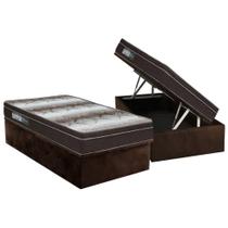 Cama Box Baú Solteiro: Colchão Ortopédico Ortobom Light + Base CRC Suede Marrom(88x188) Cama Box Baú Solteiro: Colchão Ortopédico Ortobom Light + Base CRC Suede Marrom(88x188)