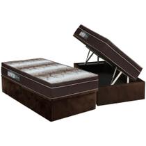 Cama Box Baú Solteiro: Colchão Ortopédico Ortobom Wood Light + Base CRC Suede Brown(88x188)