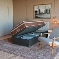 Cama Box Baú Solteiro + Colchão Paris Molas Ensacadas Pocket - 66x88x188cm - Couro Preto - e-Shop Casa