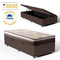 Cama Box Baú Solteiro + Colchão Siena Molas Ensacadas Marrom 88x188x62cm - Suporta até 110kg Por Pessoa