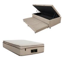 Cama Box Baú Solteiro com Auxiliar Bicama Colchão Cloud Molas Ensacadas Com Pillowtop 32cm Diversas Cores