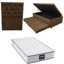 Cama Box Baú Solteiro com Auxiliar Bicama Colchão Doss Molas Ensacadas 30cm Kit Completo com Cabeceira Botonê Diversas Cores