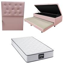 Cama Box Baú Solteiro com Auxiliar Bicama Colchão Doss Molas Ensacadas 30cm Kit Completo com Cabeceira Botonê Diversas Cores