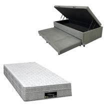 Cama Box Baú Solteiro com Auxiliar Bicama Colchão Riviera Molas Ensacadas 25cm Diversas Cores