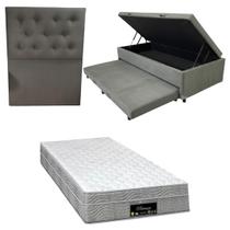 Cama Box Baú Solteiro com Auxiliar Bicama Colchão Riviera Molas Ensacadas 25cm Kit Completo com Cabeceira Botonê Diversas Cores