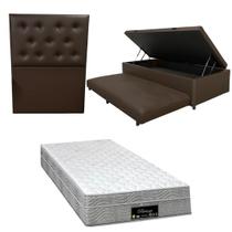 Cama Box Baú Solteiro com Auxiliar Bicama Colchão Riviera Molas Ensacadas 25cm Kit Completo com Cabeceira Botonê Diversas Cores