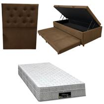 Cama Box Baú Solteiro com Auxiliar Bicama Colchão Riviera Molas Ensacadas 25cm Kit Completo com Cabeceira Botonê Diversas Cores