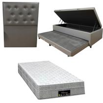 Cama Box Baú Solteiro com Auxiliar Bicama Colchão Riviera Molas Ensacadas 25cm Kit Completo com Cabeceira Botonê Diversas Cores