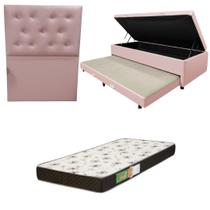Cama Box Baú Solteiro com Auxiliar Bicama Colchão Solteiro Espuma D20 12cm Kit Completo com Cabeceira Botonê Diversas Cores