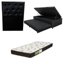 Cama Box Baú Solteiro com Auxiliar Bicama Colchão Solteiro Espuma D20 12cm Kit Completo com Cabeceira Botonê Diversas Cores