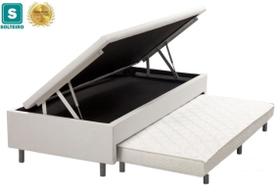 Cama Box Baú Solteiro com Auxiliar Espuma Sintético Bege 56x78x188