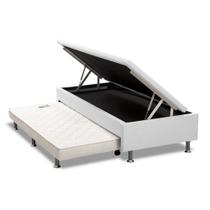 Cama Box Baú Solteiro com Auxiliar Espuma Sintético Branco 56x88x188
