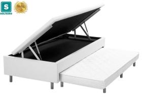 Cama Box Baú Solteiro com Auxiliar Espuma Sintético Branco 56x88x188 Cama Box Baú Solteiro com Auxiliar Espuma Sintético Branco 56x88x188