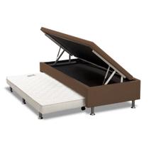 Cama Box Baú Solteiro com Auxiliar Espuma Sintético Marrom 56x88x188 Cama Box Baú Solteiro com Auxiliar Espuma Sintético Marrom 56x88x188