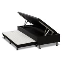 Cama Box Baú Solteiro com Auxiliar Espuma Sintético Preto 56x78x188