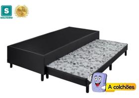 Cama Box Baú Solteiro com Auxiliar Espuma Sintético Preto 56x78x188