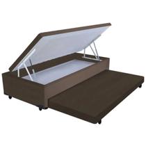 Cama Box Baú Solteiro com Auxiliar Espuma Suede Marrom 56x88x188 - Apeixoto