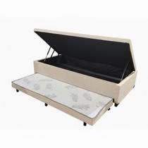 Cama Box baú solteiro com auxiliar linho 88x188 Cama Box baú solteiro com auxiliar linho 88x188