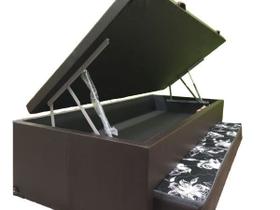 Cama Box Baú Solteiro Com Auxiliar Marrom Sintético Espuma 88x188 com pistao a gás