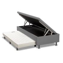 Cama Box Baú Solteiro com Auxiliar Mola Bonnel Sintético Cinza 56x78x188
