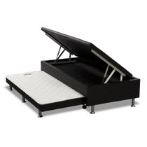 Cama Box Baú Solteiro com Auxiliar Mola Bonnel Sintético Preto 56x88x188 Cama Box Baú Solteiro com Auxiliar Mola Bonnel Sintético Preto 56x88x188