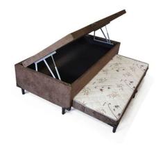 Cama Box Bau Solteiro Com Auxiliar Semi Ortopedica Suede