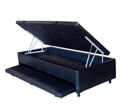 Cama Box Baú Solteiro Com Auxiliar Sintético Preto (Espuma só na Auxiliar) - Aloa Cama Box Baú Solteiro Com Auxiliar Sintético Preto (Espuma só na Auxiliar) - Aloa