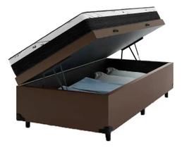 Cama Box Baú Solteiro com Espuma Macia Acoplado Marrom