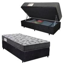 Cama Box Baú Solteiro com Espuma Macia Acoplado Preto