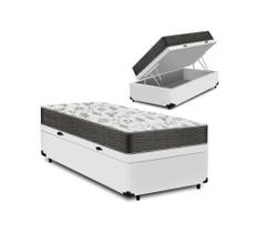 Cama Box Baú Solteiro Conforto Sintético Branco + Colchão Solteiro Conforto Espuma D33 Com EPS 17x88x188