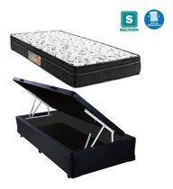 Cama Box Baú Solteiro Conforto Sintético Preto + Colchão Solteiro Conforto Espuma D33 Com EPS 16x88x188