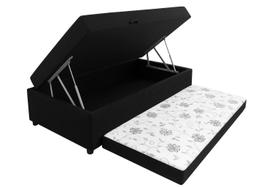 Cama Box Baú Solteiro Conjugada Cama Auxiliar Bicama 3 em 1 Suede Preto Preto Cama Box Baú Solteiro Conjugada Cama Auxiliar Bicama 3 em 1 Suede Preto Preto