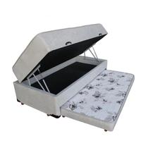 Cama Box Baú Solteiro Conjugada de Mola com Cama Auxiliar Bicama 3 em 1 Suede Bege Cama Box Baú Solteiro Conjugada de Mola com Cama Auxiliar Bicama 3 em 1 Suede Bege